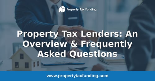 Property tax loan officer and a Texas homeowner shaking hands across a desk with documents and a model house — Property Tax Funding