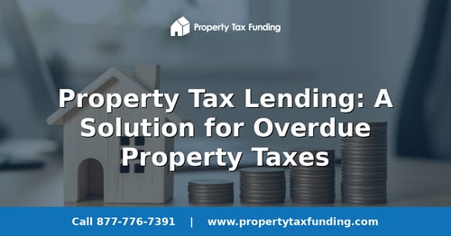Model house beside rising stacked coins on a desk, property tax lending as a solution for overdue Texas property taxes — Property Tax Funding