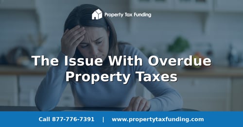 Worried Texas homeowner reviewing bills with a calculator at a kitchen table, the issue with overdue property taxes — Property Tax Funding