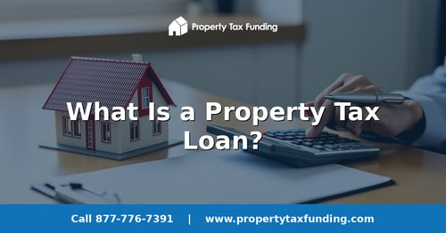 Model house beside a hand using a calculator on a clean desk, what a Texas property tax loan is — Property Tax Funding